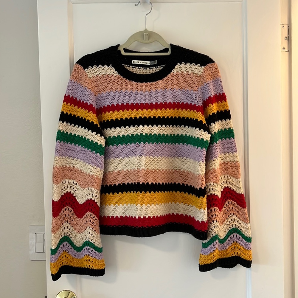 Alice + Olivia Rainbow Crochet Sweater